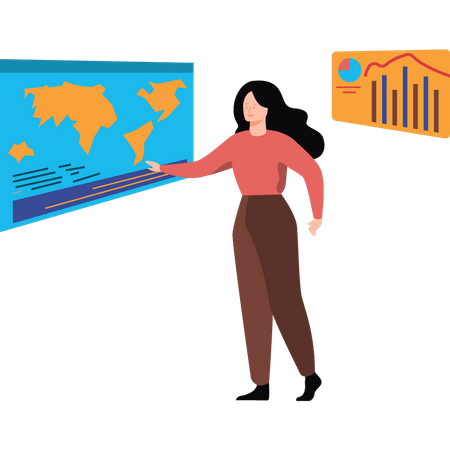 Menina olhando para mapa gráfico  Ilustração