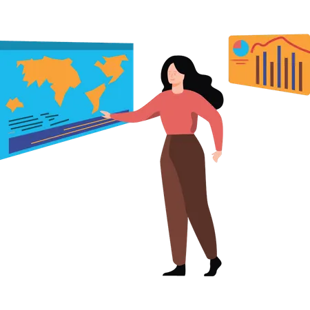 Menina olhando para mapa gráfico  Ilustração