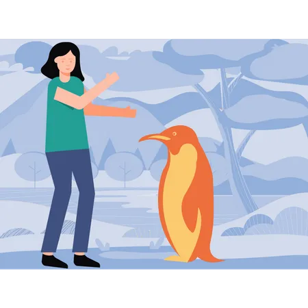 A Garota Esta Olhando Para O Pinguim Ilustração