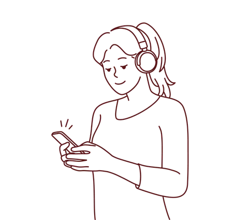 Garota ouvindo música no celular  Ilustração