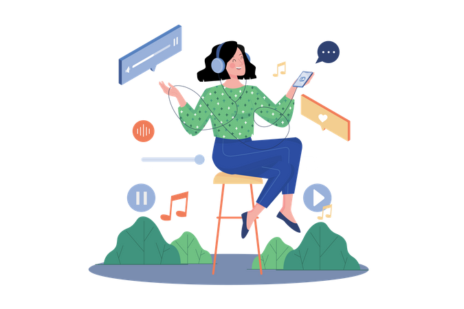 Garota ouvindo podcast  Ilustração