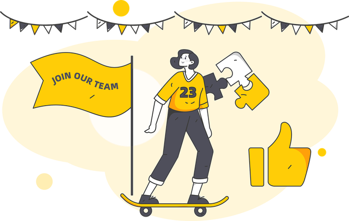 Garota patinando enquanto se junta à equipe  Ilustração