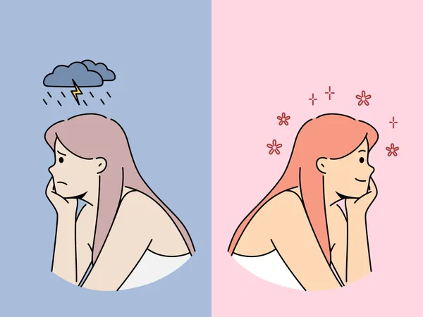 Menina pensa em chuva e ar fresco ao mesmo tempo  Ilustração