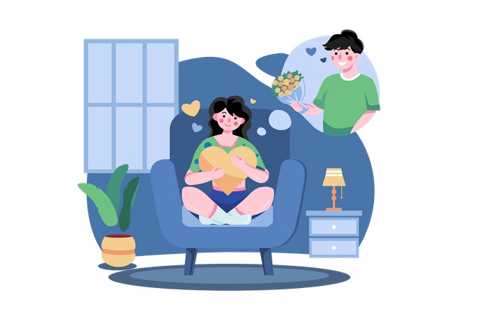 Garota pensando em proposta  Ilustração