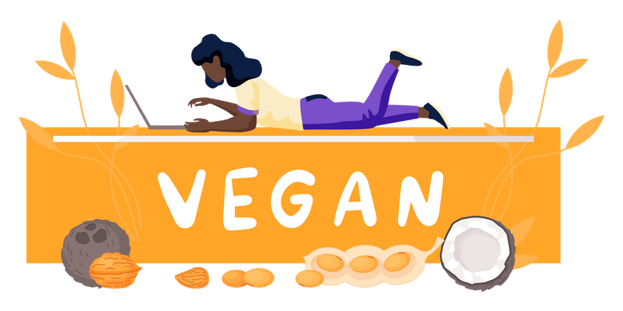 Garota pesquisando sobre comida vegana  Ilustração