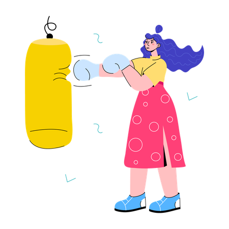 Garota praticando boxe  Ilustração