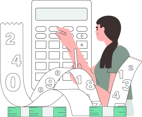 Garota preparando documentos para cálculo de impostos  Ilustração