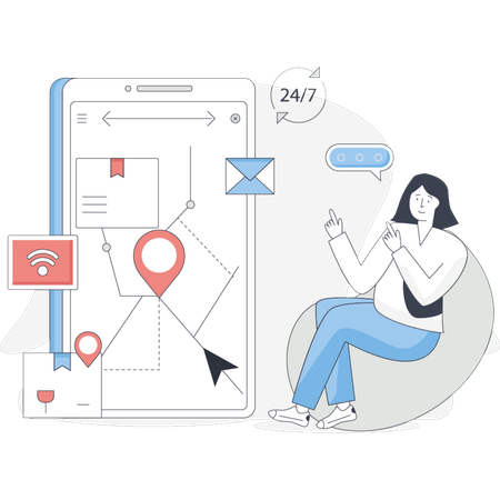 Rastreamento de local de entrega de menina  Ilustração