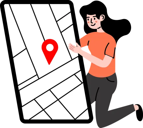 Menina rastreando o status da entrega em um mapa  Ilustração