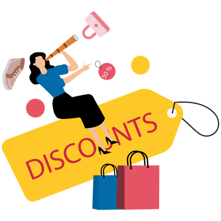 Garota recebendo desconto nas compras  Ilustração