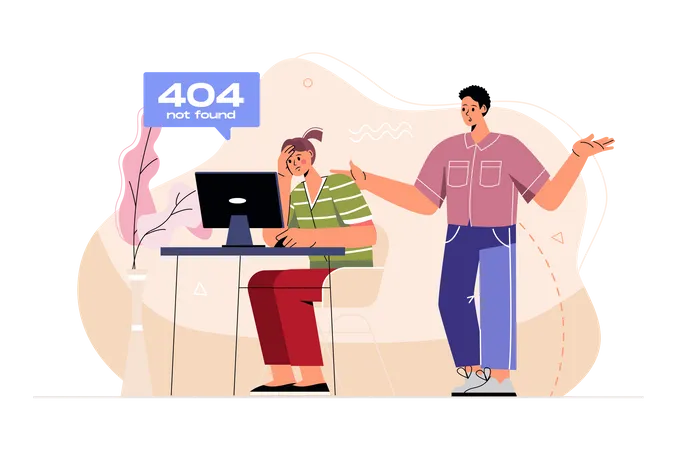 Garota recebendo erro 404  Ilustração