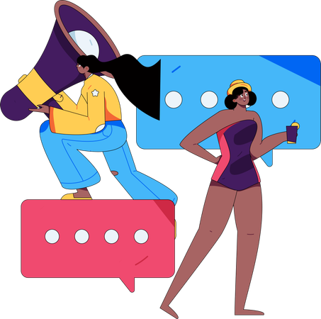 Garota recebendo mensagem de marketing  Illustration
