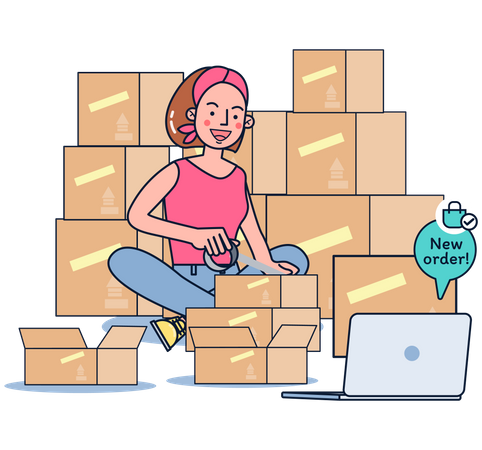 Garota recebendo novo pedido on-line  Ilustração