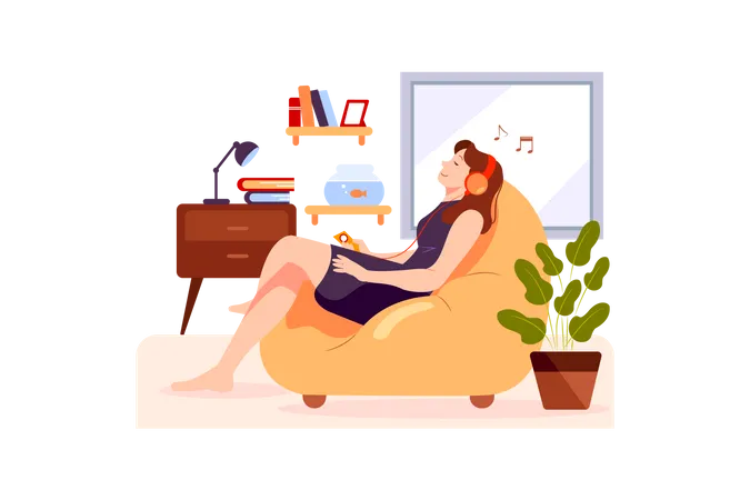 Garota relaxando e ouvindo música  Illustration