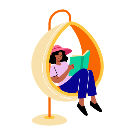 Menina relaxando na cadeira de ovo  Ilustração