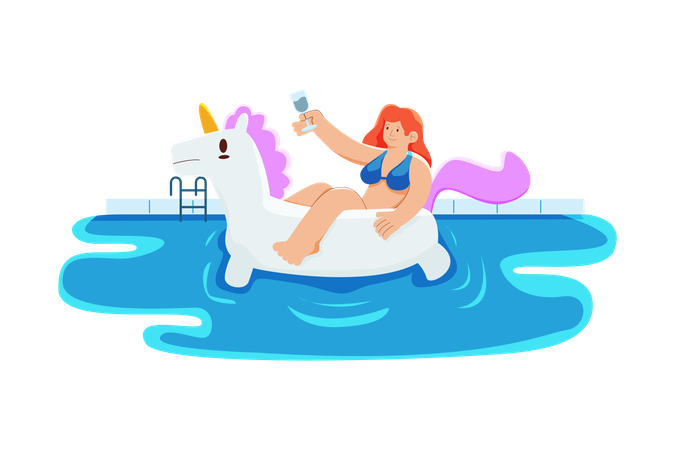 Garota relaxando na piscina  Ilustração