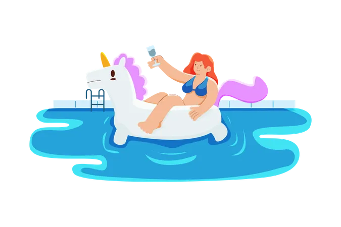 Garota relaxando na piscina  Ilustração