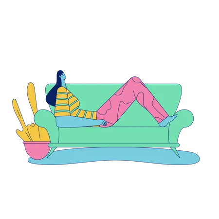 Menina relaxando no sofá  Ilustração