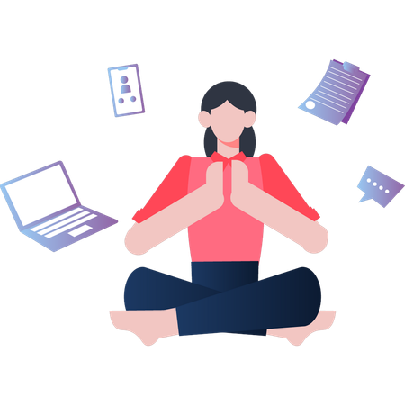 Garota relaxando por meditação  Ilustração