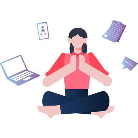 Garota relaxando por meditação  Ilustração