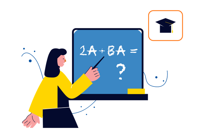 Garota resolvendo problema de álgebra  Ilustração