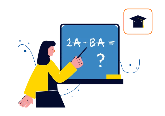 Garota resolvendo problema de álgebra  Ilustração