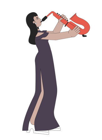 Garota saxofone em vestido de recital  Ilustração