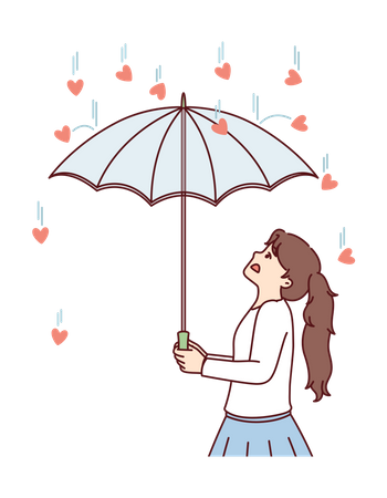 Garota se protege da chuva no coração  Ilustração