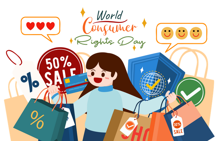 Garota se sentindo feliz com compras on-line  Ilustração