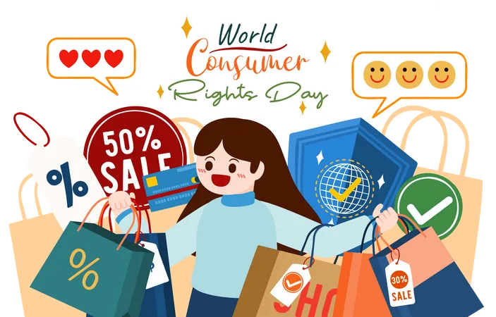 Garota se sentindo feliz com compras on-line  Ilustração