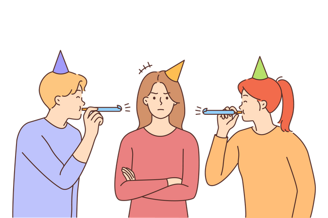 Menina se sentindo irritada na festa de aniversário  Ilustração