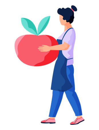 Menina segurando maçã  Ilustração
