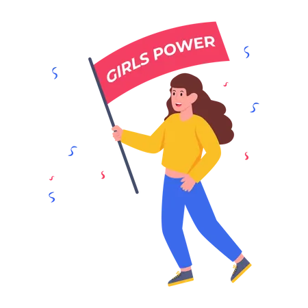 Menina segurando a bandeira do Girls Power  Ilustração