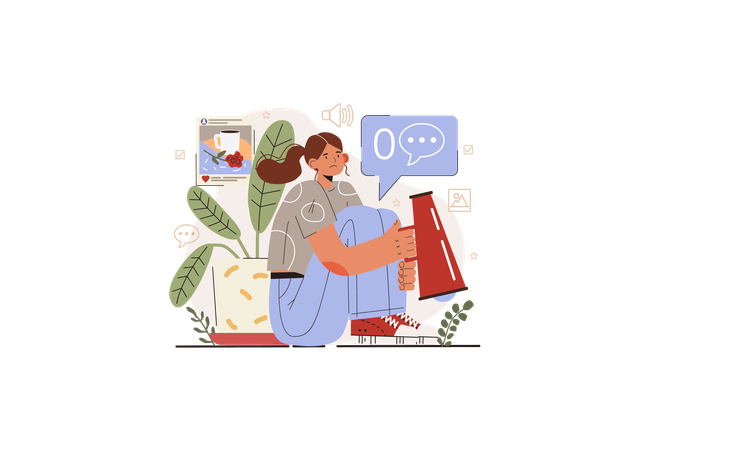 Garota segurando o megafone com desrespeito ao feedback  Illustration