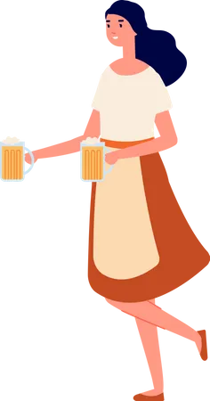 Menina segurando um copo de cerveja  Ilustração