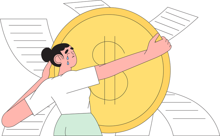 Menina segurando moeda de dólar e pagando impostos  Ilustração