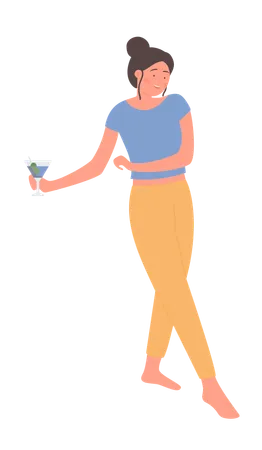 Menina segurando uma taça de vinho  Illustration