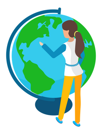 Garota selecionando local no mapa para viajar  Ilustração