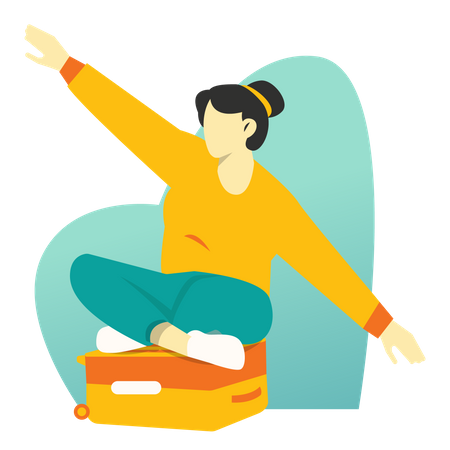 Menina sentada em uma mala  Ilustração