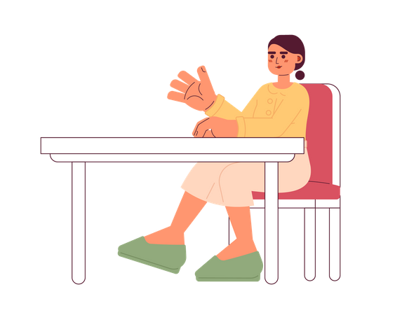 Menina sentada na mesa  Ilustração