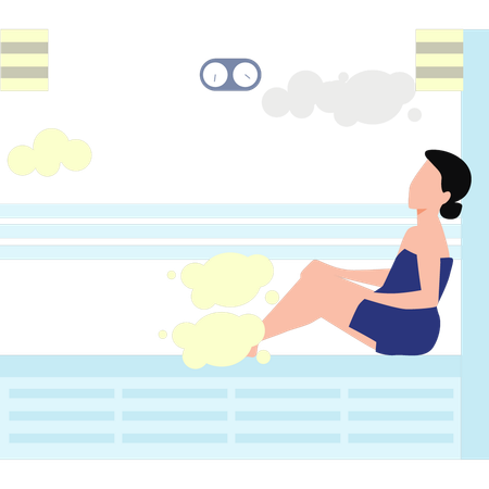 Menina sentada na sauna a vapor  Ilustração