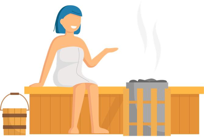 Menina sentada na sauna a vapor  Ilustração