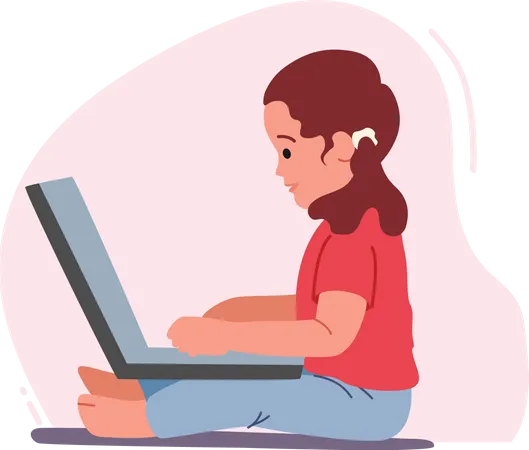 Menina sentada no chão com laptop  Ilustração