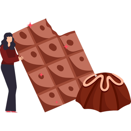 A menina tem um chocolate na mão  Ilustração