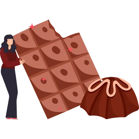 A menina tem um chocolate na mão  Ilustração