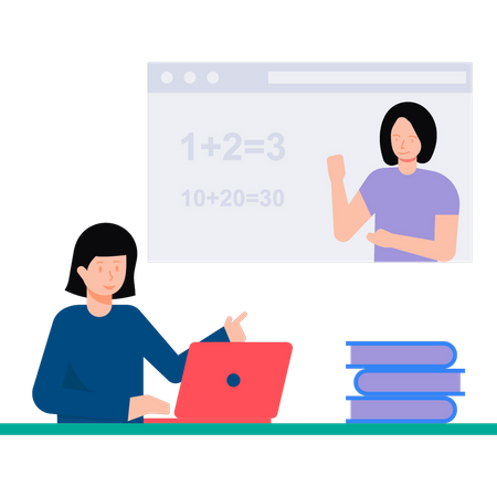 Menina fazendo aula de matemática online  Ilustração