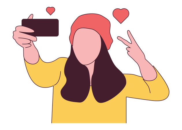 Garota tirando selfie para redes sociais  Ilustração