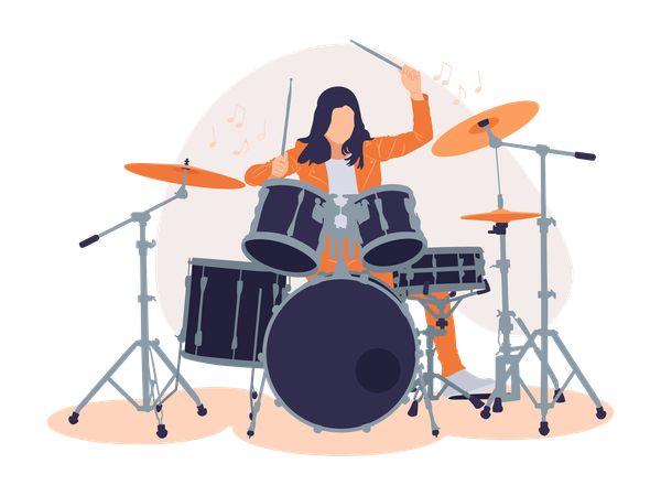 Menina tocando bateria  Ilustração