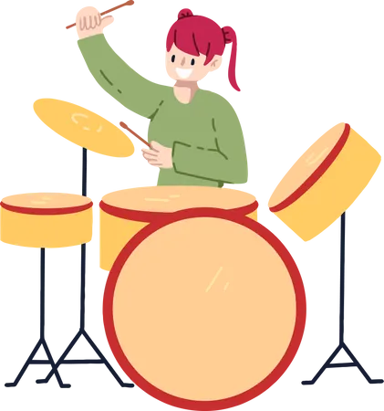 Menina tocando bateria  Ilustração