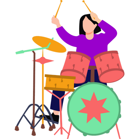 Menina tocando bateria  Ilustração